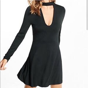 EXPRESS BLACK SHEATH LONG SLEEVE MINI DRESS WITH CHOKER/CUT OUT NECKLINE SIZE XS